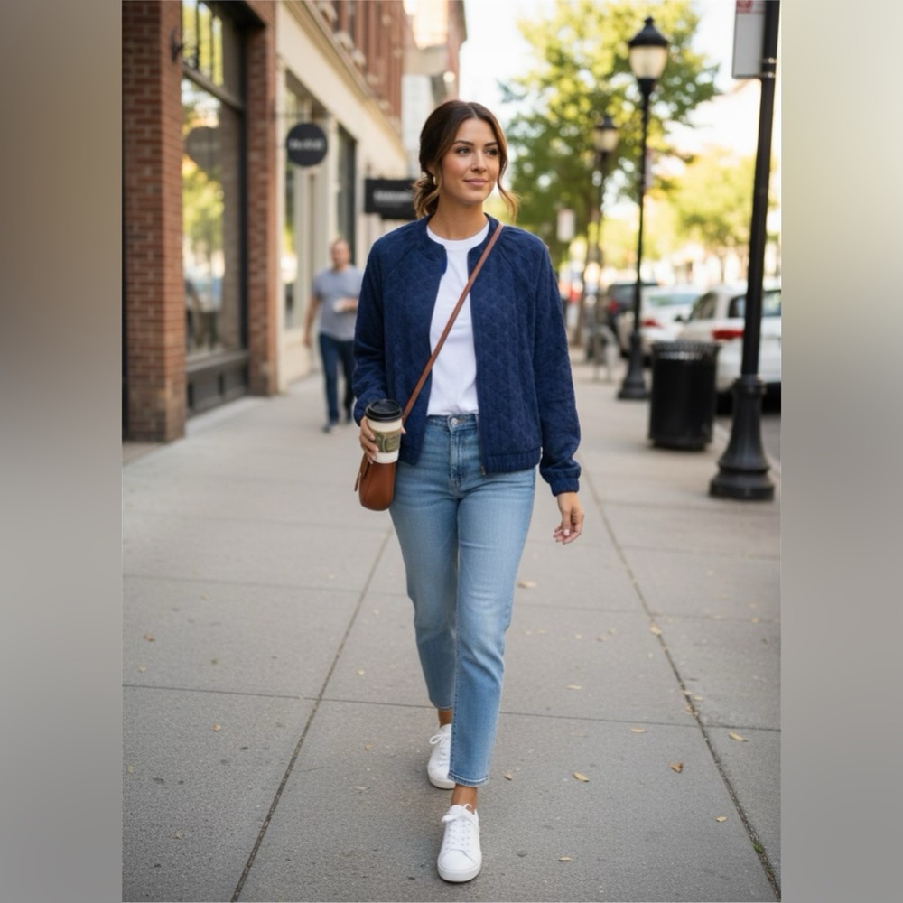 ✨ Anthropologie Navy Blue Embroidered Zip-Front Jacket – Size XL – NWOT ✨ - Picture 3 of 7